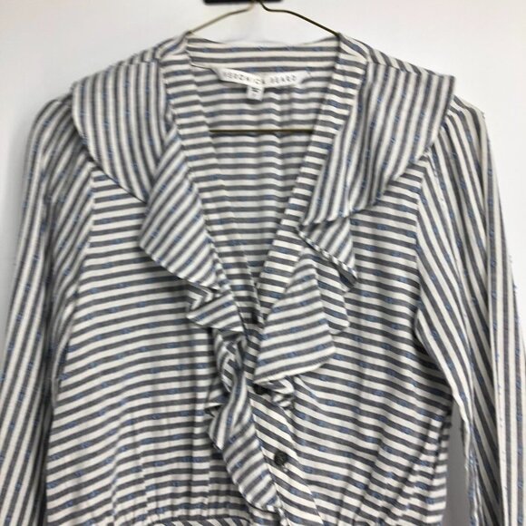 Veronica Beard Kai Ruffle Swiss Dot  grey white stripe blue dot print size 2 - Picture 7 of 16